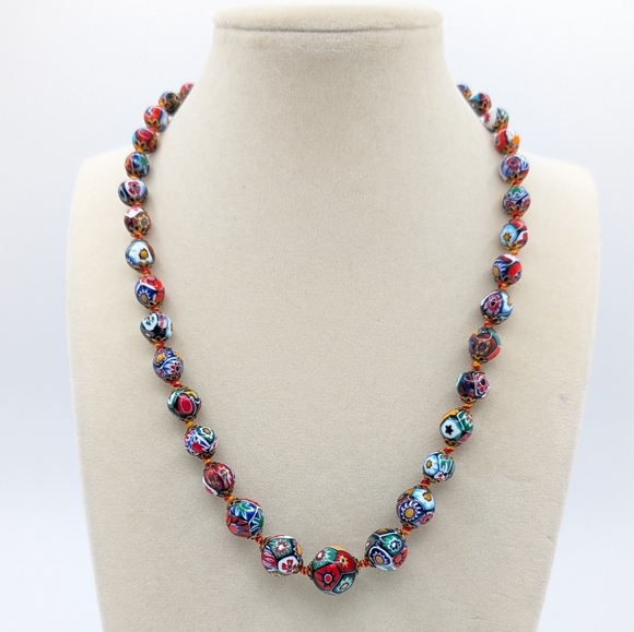 Vintage Jewelry - Vintage 18" Venetian Millefiori Bead Necklace